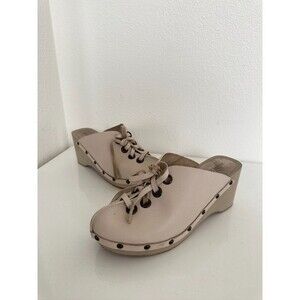 Kelsi Dagger Lace Up Clogs Wedge Leather Taupe Beige Bohemian School Women's 6.5